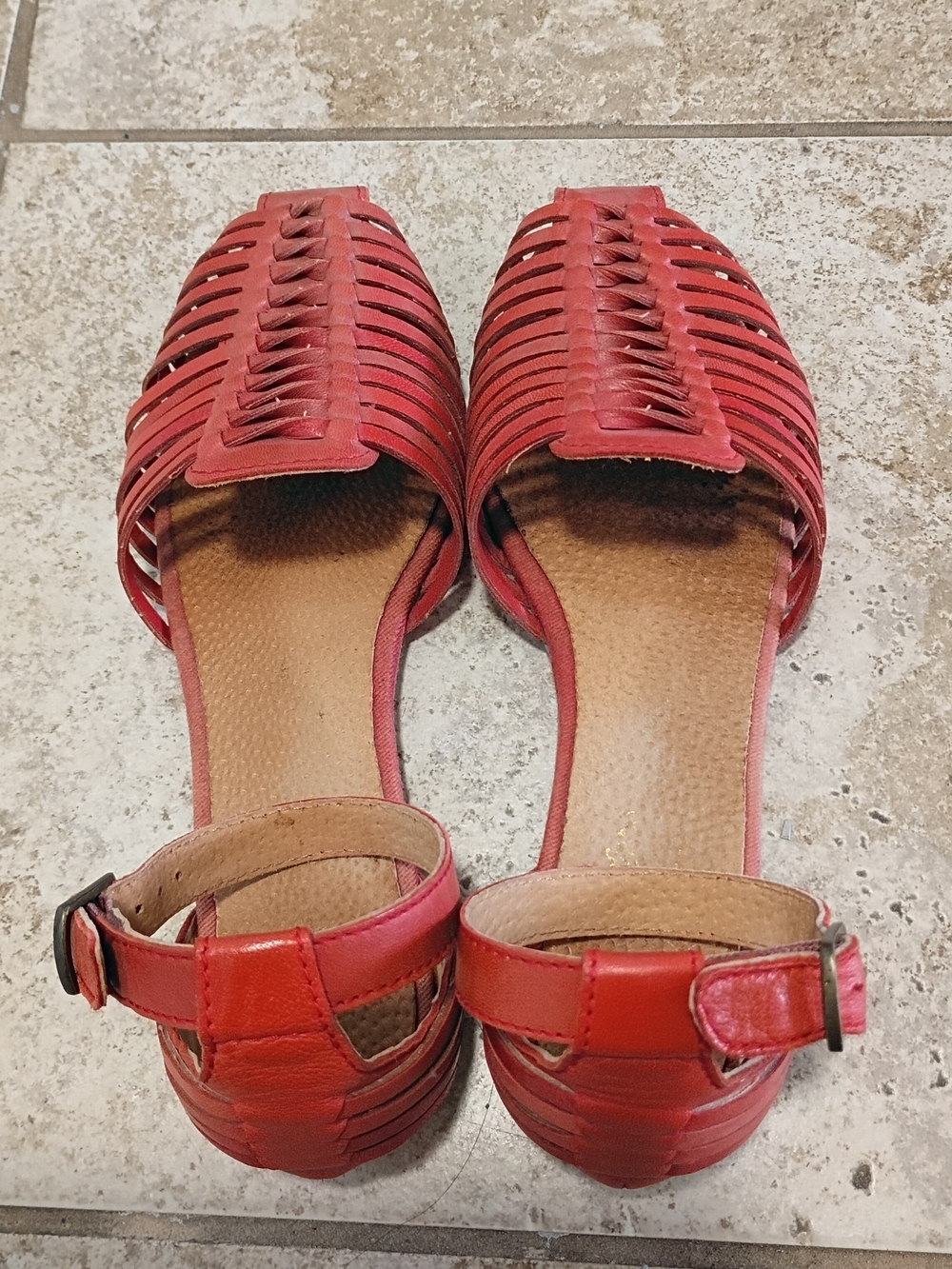 Seychelles Bits N Pieces Red Coral Huarache Ankle Strap Leather Sandal Size 7 - Picture 3 of 6